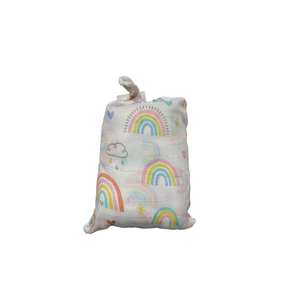 Stephan Baby Bamboo Cotton Swaddle Blanket Rainbow Heart Pastel White 45x45